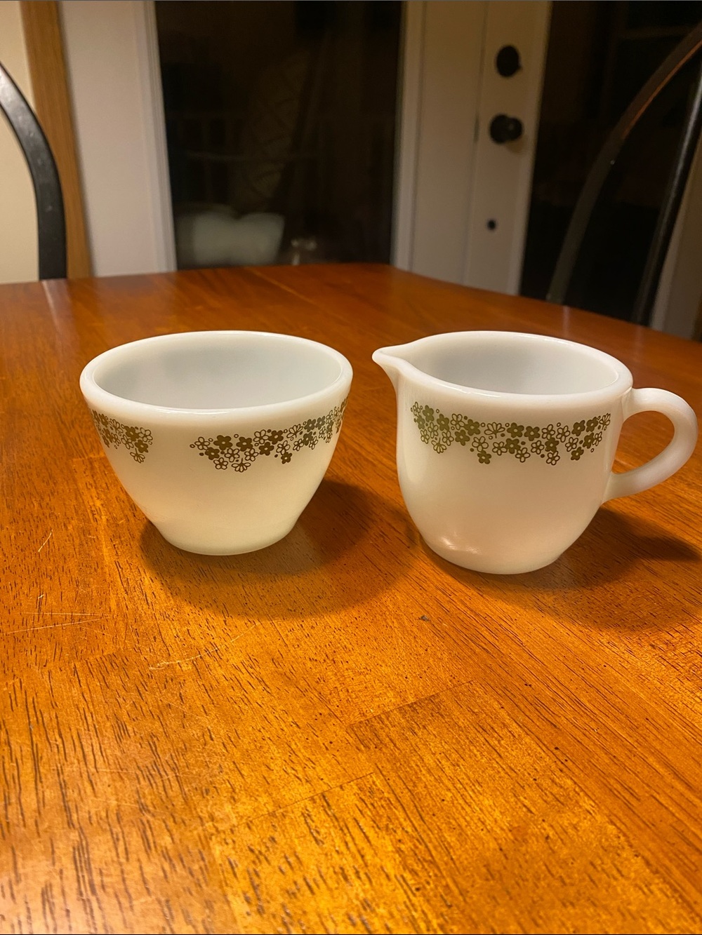 Pyrex Crazy Daisy cream and sugar